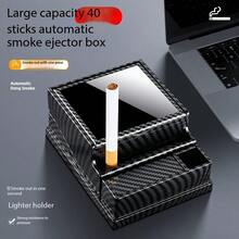 1pc New Design One-Button Automatic Pop-Up Cigarette Box - Black/Red Wood Grain/Carbon Fiber/Walnut Grain/Four Colors Available 40 Cigarettes Large Capacity - Modern And Simple Style ABS Material - Men's Cigarette Box Including Lighter Card Slot, Dad's Gift - This Portable Gift Box Is Very Suitable For Parties, Birthdays, Father's Day