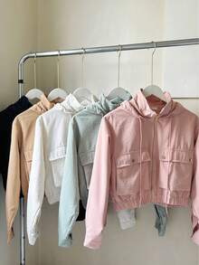 Women's Windbreaker Jacket With Double Lining, Front Pockets, Button Detail On The Cuff And Hood - MM Modas Oficial - 黑色 - 查看 3