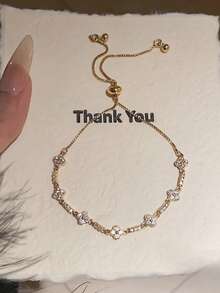 1pc Elegant Zirconia Diamond Flower Adjustable Bracelet, Chic Korean Style Design, Versatile For Commuting - Diamond Shaped Adjustable Bracelet - View 6