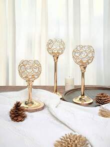 Set Of 3 Gold Crystal Bowl Candlestick Holders Metal Crystal Tealight Candelabras, Tall Crystal Votive Candlesticks Elegant Crystal Candle Stand For Dining Table Centerpiece Wedding Candle Decor,Room Decor,Gifts Birthday Graduation - Nhiều màu - Xem 8