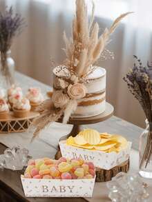 6个一次性纸盘，零食托盘，婴儿派对装饰，一次性食品容器，饼干烘焙托盘，爆米花盒，婴儿派对餐具，婴儿派对装饰，一周岁生日派对用品，性别揭晓派对装饰 - 嬰兒 - 查看 9