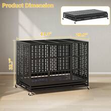 42 Inch Large Dog Crate With Soft Pad Indestructible Heavy Duty Steel Dog Crate Modern Bone-Shaped Pattern Big Removable Dog Cage With Lockable Wheels Indoor/Outdoor For Large Dog - BLACK(42.52"L x 29.92"W x 34.46"H) - 查看 6