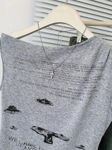 女士不对称肩短袖 T 恤，夏季独特设计短款时尚潮流上衣 - 灰色 - 查看 7