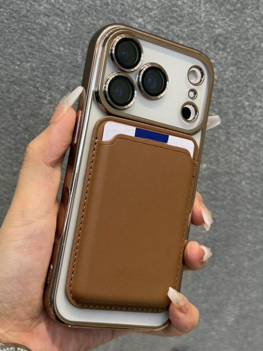 1 件豪华电镀透明磁性无线充电手机壳 + 皮革卡袋适用于 17 Air 16 15 14 Plus 11 12 13 Pro Max Plus 保护套