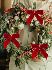 20pcs-Red Small Velvet Christmas Bow For Christmas Tree, Garland, Gift Wrap, Crafts, Wedding, Party, Twisted Rope Bow For Gift Bags, Baking Bags, Home Decor - Twisted Rope Bow