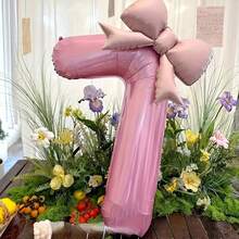 2pcs 32-Inch Pink Number 0-9 Bow Combination Balloon Set, Suitable For Birthday, New Year, Anniversary And Holiday Party Backdrop Decoration, Birthday Number Balloons - Pink - View 17