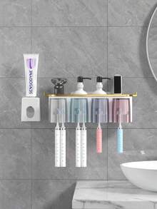 Soporte de pared para cepillo de dientes, sin necesidad de perforar, soporte para taza de enjuague y cepillo de dientes eléctrico para baño