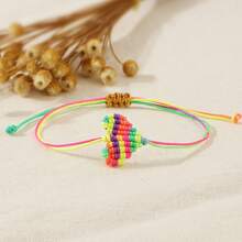 1PC/Colorful Jewelry Thread Woven Diagonal Knot Heart Bracelet/Ladies, Couples/Friends/Summer/Suitable For Daily Commuting, Holiday Parties, Gifts For Family And Friends, Birthday Gifts, As Well As The Preferred Gift For Ladies, Couples, And Girlfriends On Holidays