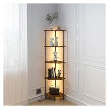 5 Tier Corner Shelf With LED Light,Tall Standing Shelf Organizer,Narrow Bookshelf,The Classic Combination Of Rustic Brown And Black Standing Bookcase,Suitable For Bedroom,Living Room,Kitchen - 多色192 - 查看 1