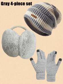 4/1 Piece Of Loose Large-Head Woolen Hat, Windproof And Warm All-Match Knitted Hat, Pile Hat, Cold-Proof Earmuffs, And Knitted Touch-Screen Gloves. Autumn Decor Valentines Gift - Multicolor - View 3