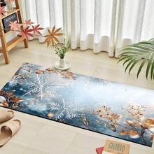 1 pieza Alfombra de gel de sílice con estampado de copos de nieve navideños, alfombra rectangular para sala de estar, dormitorio, pasillo, baño, lavandería - Poliéster, apta para decoración interior y exterior del hogar, se puede usar como regalo y decoración navideña