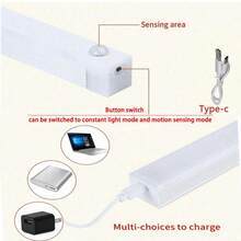 Lumină de noapte LED cu senzor de mișcare wireless, reîncărcabilă prin USB, lampă de bar cu bandă lungă pentru dulap, bucătărie, dulap, noptieră, scară, lumini LED, lumină de perete, lumini cu senzor de mișcare, mod de lumină constantă, mod de detectare a mișcării, lumină de noapte, lumini de dulap, Luz Led - Alb 2 - Vizualizare 8