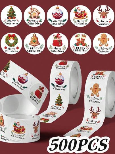 500PCS/卷简约圣诞礼物卷贴纸搞笑创意搞怪卡通可爱圣诞老人圣诞树麋鹿等圣诞氛围装饰圣诞礼物等非常适合作为笔记本、手机壳、笔记本、滑板圣诞节圣诞装饰圣诞睡衣圣诞礼物圣诞装饰