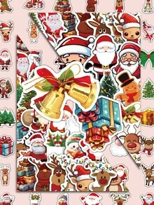 50 Stücke Weihnachts-Themen Aufkleber, PVC Aufkleber, Handyhüllen, Laptops, Wasserflaschen, unregelmäßig geformte selbstklebende Einweg-Feiertags-Dekorationen, Weihnachts- und Neujahrgeschenke