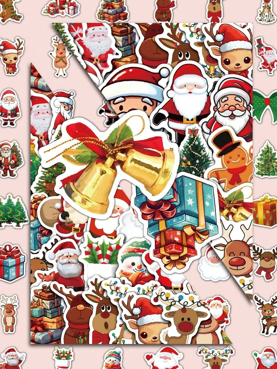 50 Stücke Weihnachts-Themen Aufkleber, PVC Aufkleber, Handyhüllen, Laptops, Wasserflaschen, unregelmäßig geformte selbstklebende Einweg-Feiertags-Dekorationen, Weihnachts- und Neujahrgeschenke