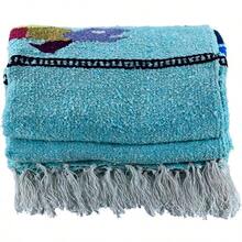 Baja Trader Serape Mexican Blanket Yoga Mat Camping Blanket Beach Blanket Picnic Blanket Handmade Woven Throw Blanket Home Decor Car Blanket Sea Turtle (Ice)