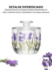 Manteigueira Francesa Flores Lavanda em Cristal 9,4x9,8cm - Transparente - Visão 4