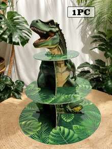 3-Tier Dinosaur Theme Disposable Cake Stand, Dinosaur Egg Cake Stand, Tyrannosaurus Rex Cake Stand, Paper Cake Tray, Cupcake Stand, Suitable For Halloween, Birthday Party, Family Gathering, Christmas, Jurassic Theme Party, Non-Food Contact