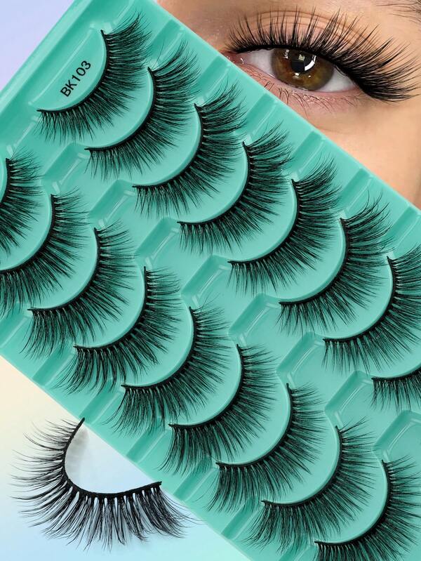 10 Pairs Natural Looking Faux Mink Eyelash Extensions, Handmade 10-15mm Lightweight & Fluffy Striped False Lashes, Suitable For Women's Daily And Travel Makeup Essentials