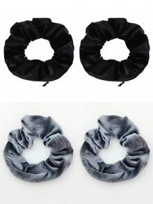 Velvet Hair Scrunchie With Hidden Zipper Pocket, Secret Compartment Elastic Hair Tie For Keys & Cash, Ponytail Holder Accessory - Black - View 20