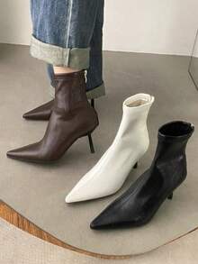 2025 新款法式尖头细跟修身踝靴，简约设计，通勤，秋冬，秋季，女士，性感，小猫跟鞋