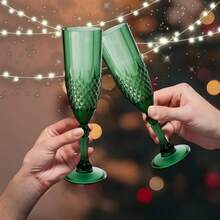 Plastic Champagne Flutes, Dark Green Plastic Wine Glasses Goblets Reusable Champagne Flute For Weddings, Bachelor Parties, Toasting, And Events - Giáng sinh xanh - Xem 5