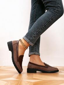 Women's Retro Color Block Round Toe Flat Loafers, Outdoor Casual Shoes For Spring & Autumn - Multicolor - View 3