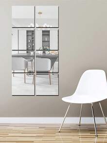 4/8 块 3D 亚克力镜面瓷砖 - 防碎、自粘、客厅、卧室、办公室、厨房的墙面装饰 - 抛光表面、易于安装、无需电源、远距离扭曲镜面效果