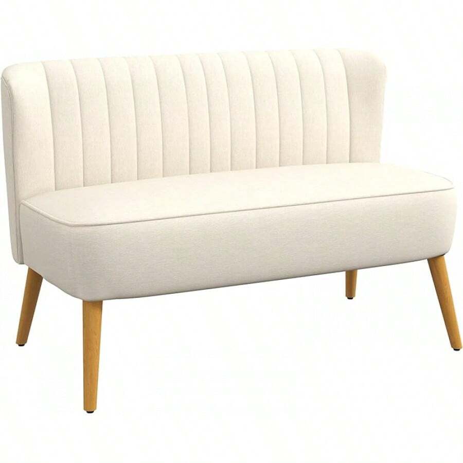 HOMCOM Sofa 2 Sitzer Couch, Kleine Loveseat mit Leinen-Optik Modern Polstersofa für Wohnzimmer, Schlafzimmer, kleinen Raum, Blau 117 x 56,5 x 77