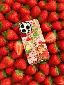Berry Sweet Doll Phone Cover - Playful Cat & Strawberry Patchwork - 白色 - 查看 1
