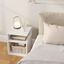 Nachttisch Weiß, Beistelltisch mit 2 offene Fächer, 35x41,5x35 cm, Nachtkommode Nachtschrank für Boxspringbett, Platzsparender Nachttisch für Wohnzimmer Schlafzimmer, 0002CTG