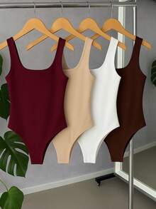 Kit 4 Bory Bodi Leotard Tank Top Thick Strap Casual Second Skin Fashion Women's Female P M G GG - 白色/酒紅色/裸色/棕色 - 查看 1