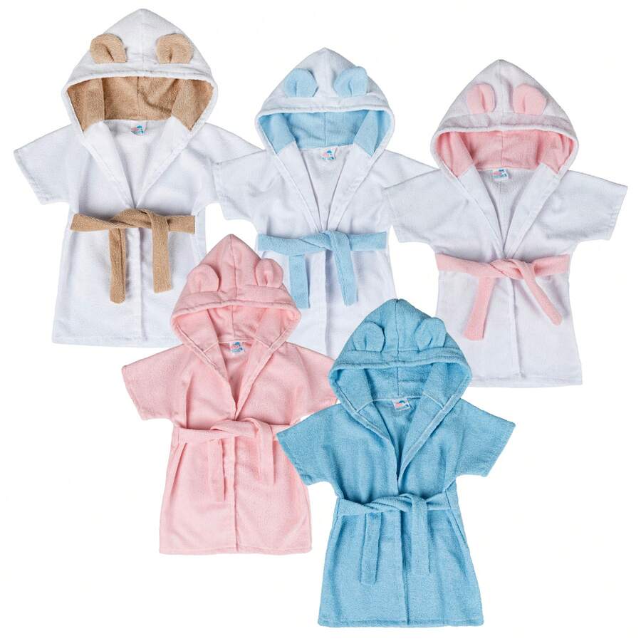 Hooded Baby Bathrobe For Babies 1 To 12 Months - Hồng và Trắng - Xem 1
