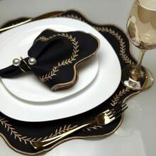 Placemat Kit, Embroidered Placemat, Round/Rectangular Table Placemat And Napkins - 黑色巴黎 - 查看 2