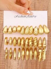 1/5/15 Pairs Gold Resin Earring Set For Women, Featuring Teardrop, Geometric, Chunky Hoops, Cute Small Hoops, Summer Jewelry For Daily Wear, Travel, Party, Beach Vacation, Birthday & Thanksgiving Gift For Girlfriend, Friend, Teacher, Mom