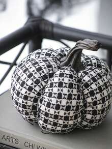7x7x7" Fabric Black Stripe Pumpkin Decor, For Holiday Halloween Decoration