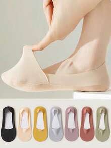 1/3/6/8 双女士多色船袜，超薄低帮隐形袜，防滑泡沫后跟垫，透气网眼，夏季 - 彩色 - 查看 9