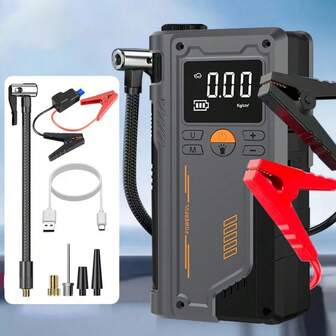 1000A 峰值功率便携式汽车空气压缩机和启动器、LED 应急灯、12V 发动机、USB 输入/输出、数字轮胎充气机、绝缘材料、快速充电、汽车配件工具、汽车零件