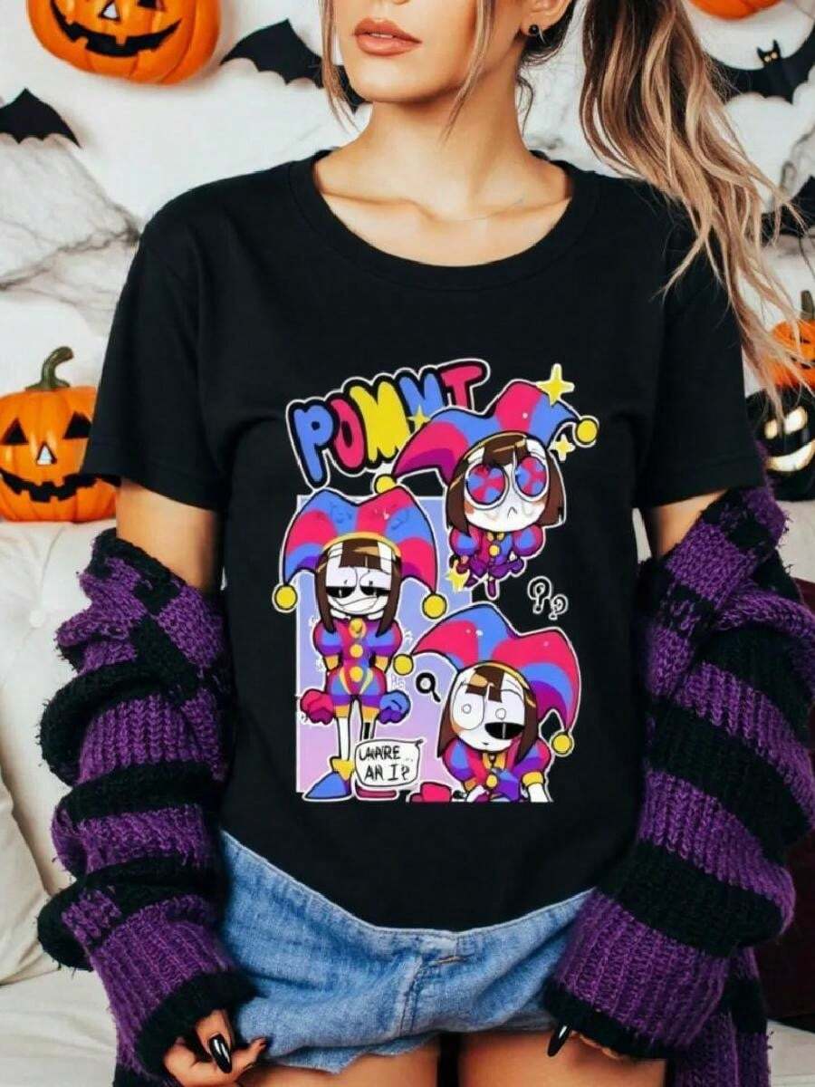 Cute Cool Wo's Shirt Digital Circus Girls Tees Kawa Polyester Tops Graphic Tshirt Y2k Fashion Printed Shirts, Ladies' Tops, Printed Short-Sleeve One-Piece Shirts220g Heavy-Duty Pure Cotton T-Shirt, Fashionable And Comfortable Wo's Cotton T-Shirt,College Tops Thanksgiving Outfit Womencotton Women Clothing Halloween>Clothes Cotton Women Clothing - 白色8 - 查看 1