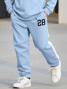 2pcs/Set Tween Boy Spring/Autumn Printed Sweatshirt And Pants Casual Outfit - Blue - View 5