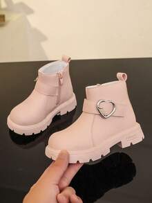 New Round Toe Children's Boots, Casual Retro Flat Bottom Girls' Short Boots, Non-Slip Wear-Resistant Big Kids' Shoes, Girls' Students' Punk Boots - Pink - View 4