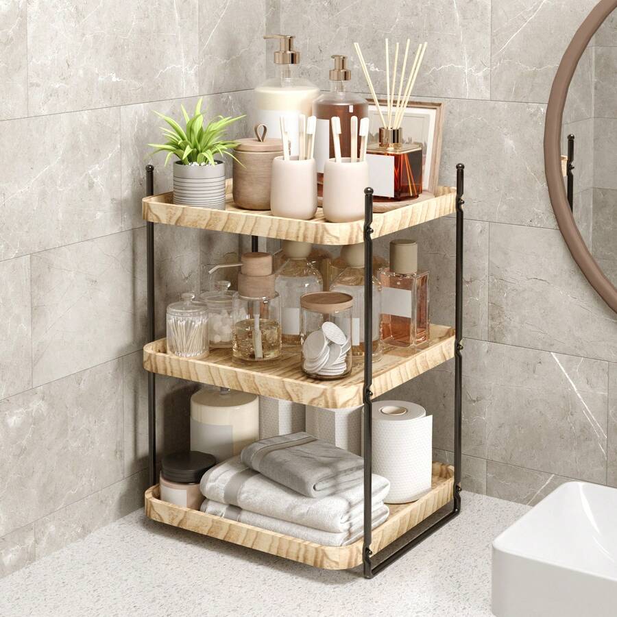 Superlele 2/3 Tier Bathroom Counter Organizer, Bathroom Counter Tray And Vanity Organizer, Wood Corner Countertop Tray For Home Decor, Dresser