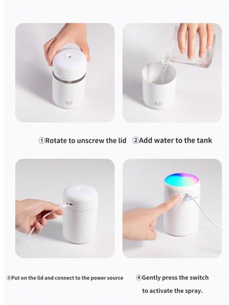 1 件简约便携式 USB 加湿器 300ml 带彩色 LED 灯两用柔光夜灯，卧室保湿装置，安静空气净化器，放松和助眠，适用于汽车、家庭、办公室，很棒的礼物 - 炫彩 - 查看 9