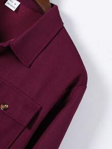 2pcs Men's Casual Solid Color Shirt With Dual Pockets & Collar + Pants Set, Lightweight Sporty Vacation Outfit, Spring/Autumn