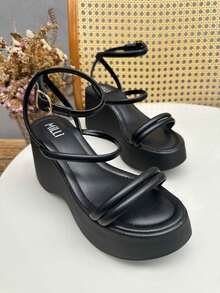Milli Women's Anabela Black Platform Sandal - 黑色 - 查看 4