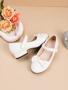 1 双简约蝴蝶结圆头女童平底鞋，适合秋冬季 - 白色 - 查看 4