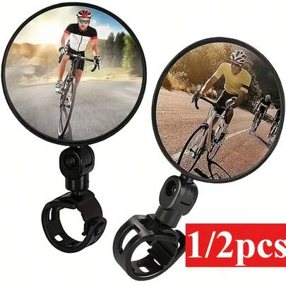1/2pcs Bicycle Handlebar Rearview Mirror, Clear And 360° Adjustable View, Anti-Damage, Suitable For Mountain Bike, Folding Bike And City Bike