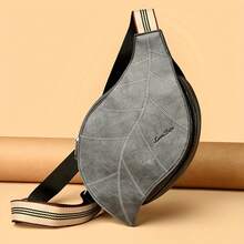 1Pc Leaf-Shaped Ribbon Shoulder Bag For Women – Simple & Versatile Messenger Bag For Holiday Travel, Personality Crossbody Purse - Gray - View 2