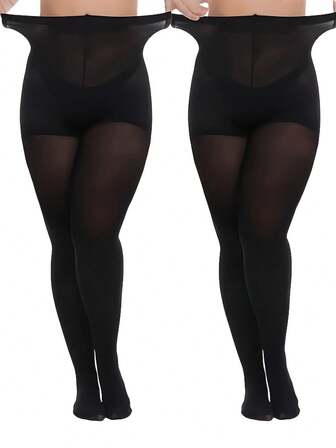 2pairs Women Sexy 20D Sheer Stockings Black Tights Fashionable Minimalist Pantyhose, Cozy