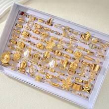 14/20pcs Faux Pearl Inlaid Alloy Women's Ring Set, Elegant Floral & Starfish Mixed Styles, Multi-Piece Open Adjustable Rings For Party, Wedding, Daily Wear, Fashion Jewelry Gift, Random Assortment